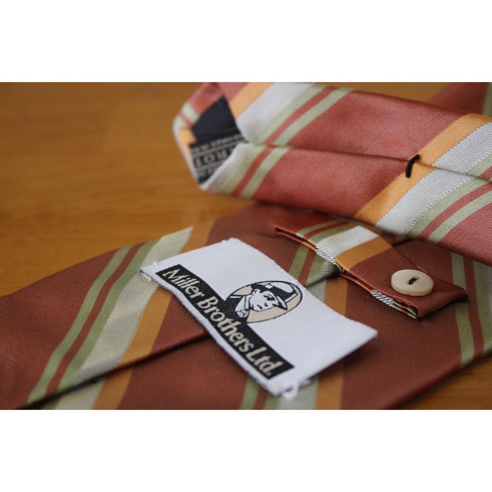 CARROT & GIBBS Miller Brothers Vintage Silk Tie Burnt Orange Green Striped